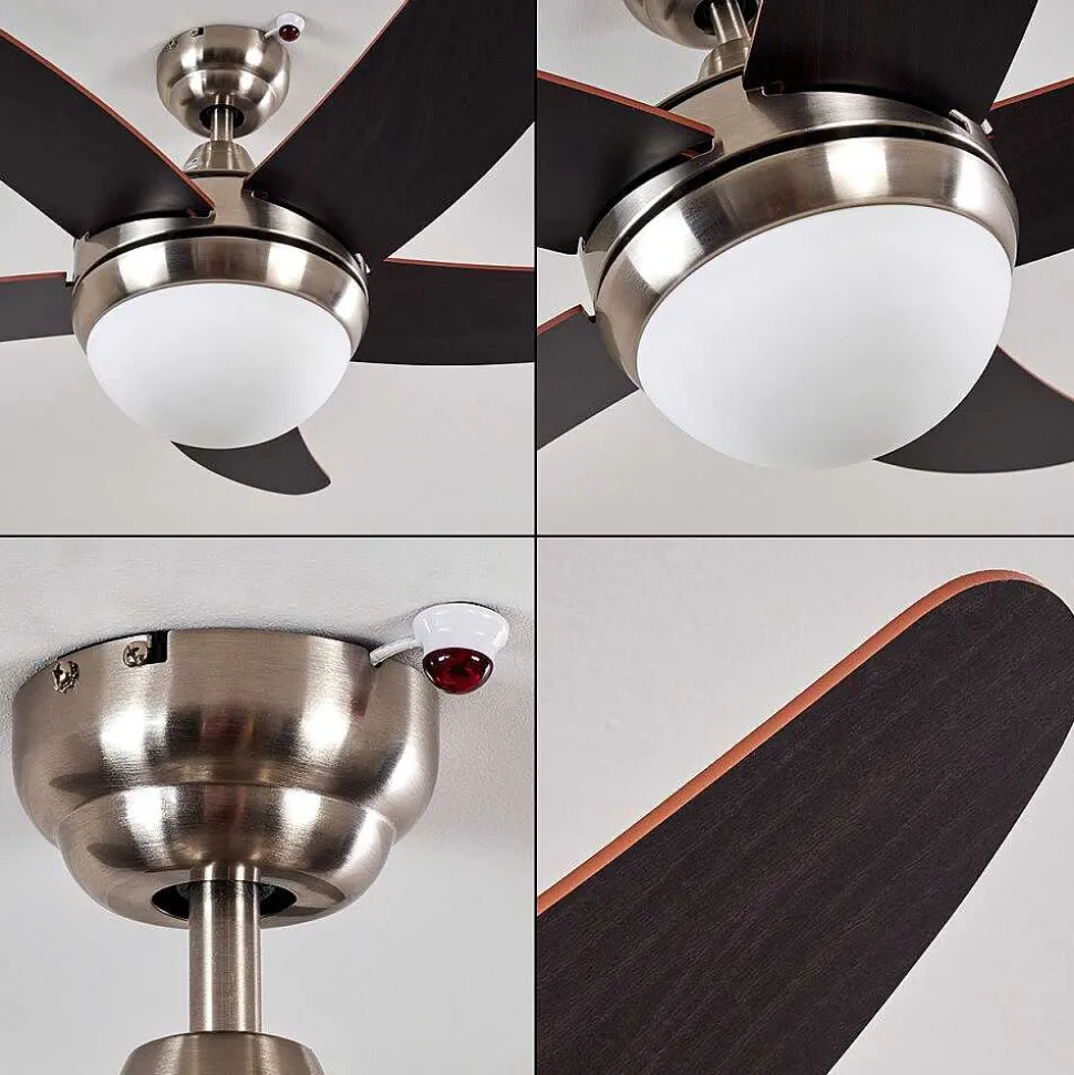 Ventilateurs De Plafond Morino Brun, Nickel Mat, 2 Lumieres, Telecommandes