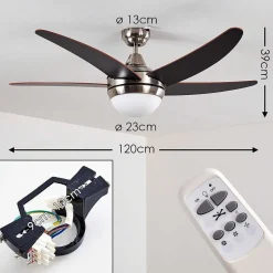 Ventilateurs De Plafond Morino Brun, Nickel Mat, 2 Lumieres, Telecommandes