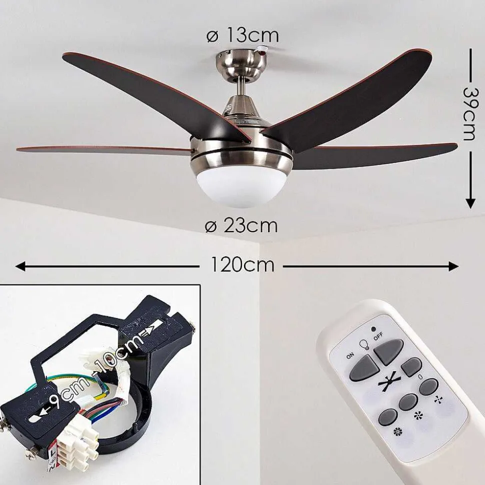 Ventilateurs De Plafond Morino Brun, Nickel Mat, 2 Lumieres, Telecommandes