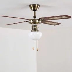 Ventilateurs De Plafond Morea Vieux Laiton, Bois Fonce, 1 Lumiere