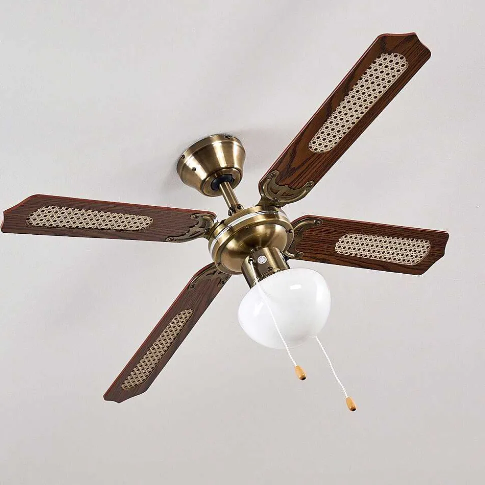 Ventilateurs De Plafond Morea Vieux Laiton, Bois Fonce, 1 Lumiere