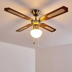 Ventilateurs De Plafond Morea Vieux Laiton, Bois Fonce, 1 Lumiere