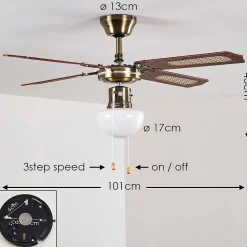 Ventilateurs De Plafond Morea Vieux Laiton, Bois Fonce, 1 Lumiere