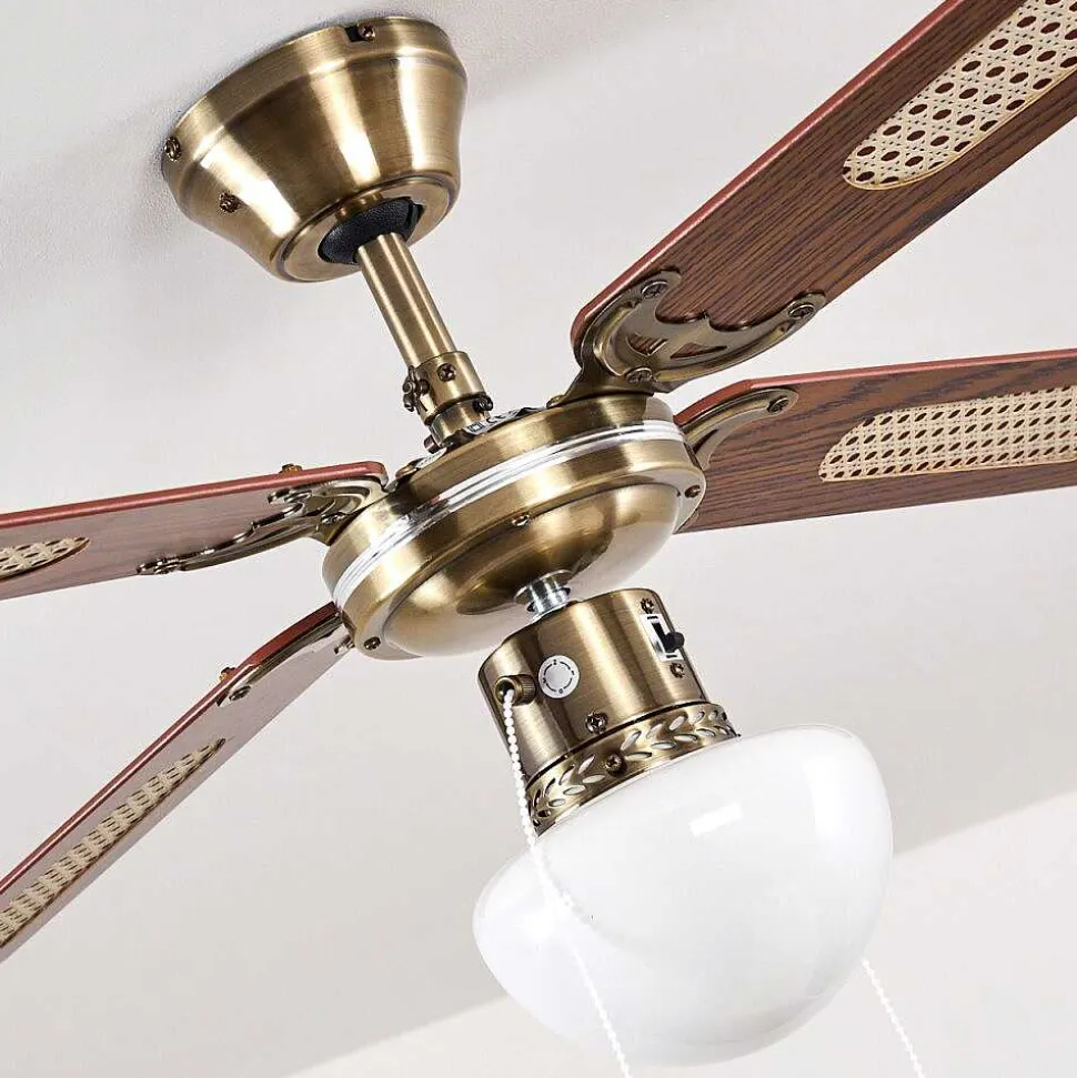 Ventilateurs De Plafond Morea Vieux Laiton, Bois Fonce, 1 Lumiere